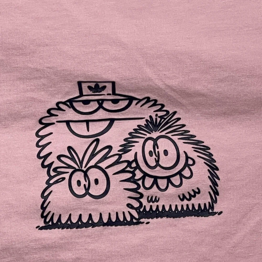 Adidas Shirt Mens 2XL Pink Furry Cartoon Characters Graphic Tee Trefoil HC7128